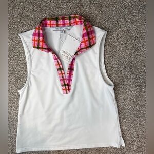Smith & Quinn White Sleeveless Top with Pink Plaid Collar- NWT - women’s XS